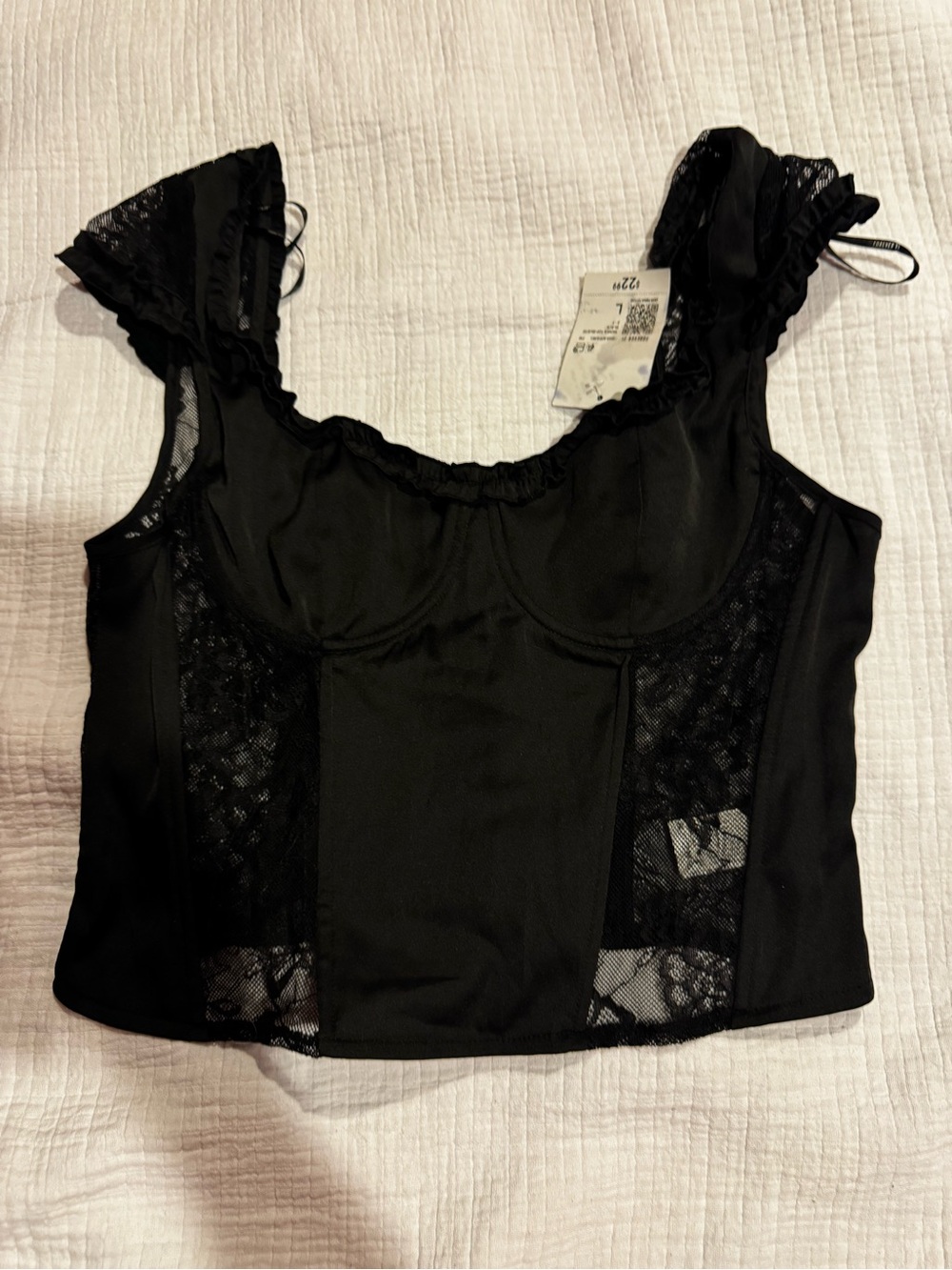 Forever 21 Juniors Black Satin Mesh Lined Corset Bustier Top Size L NWT Lingerie